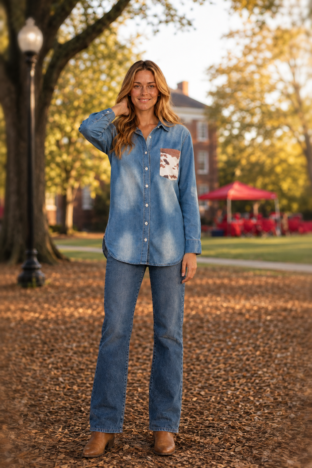 20002 Cow Print Denim Shirt