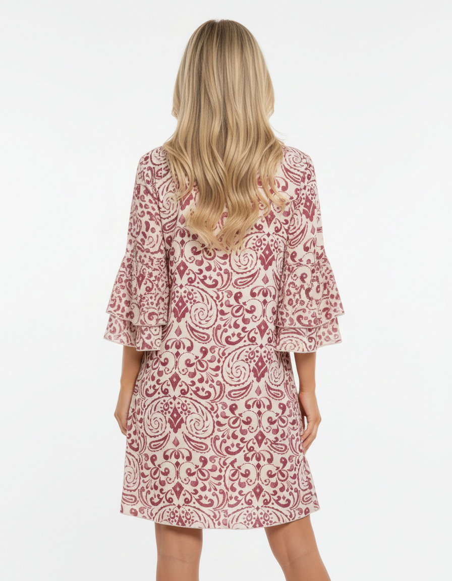 529 Marsala Ornamental Print Dress