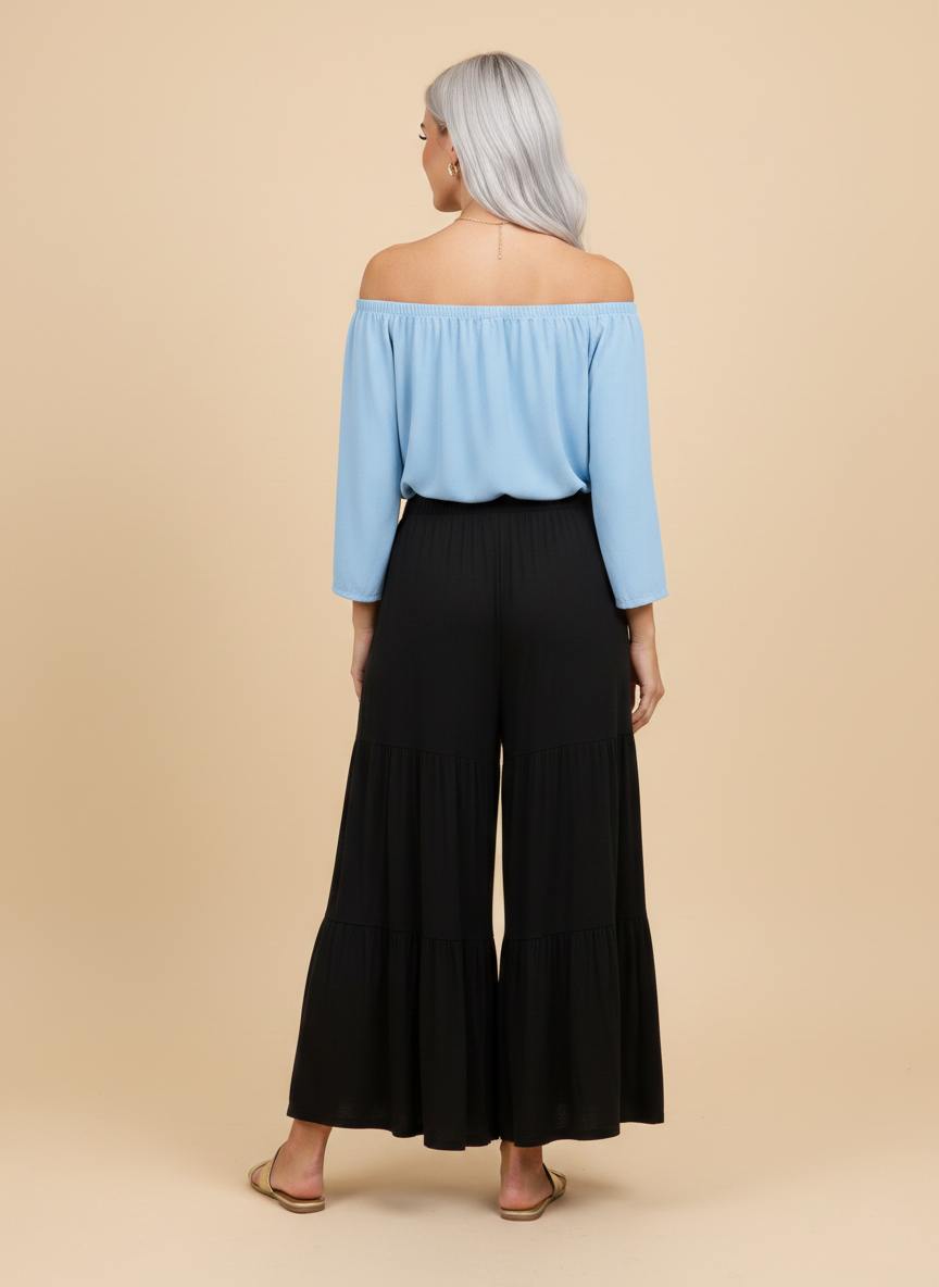 5613 Classic Black Boho Tiered Pants
