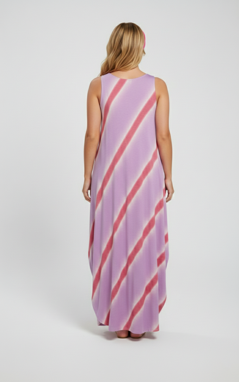 8296 Lavender and Rose Stripe Sleeveless Dress Plus