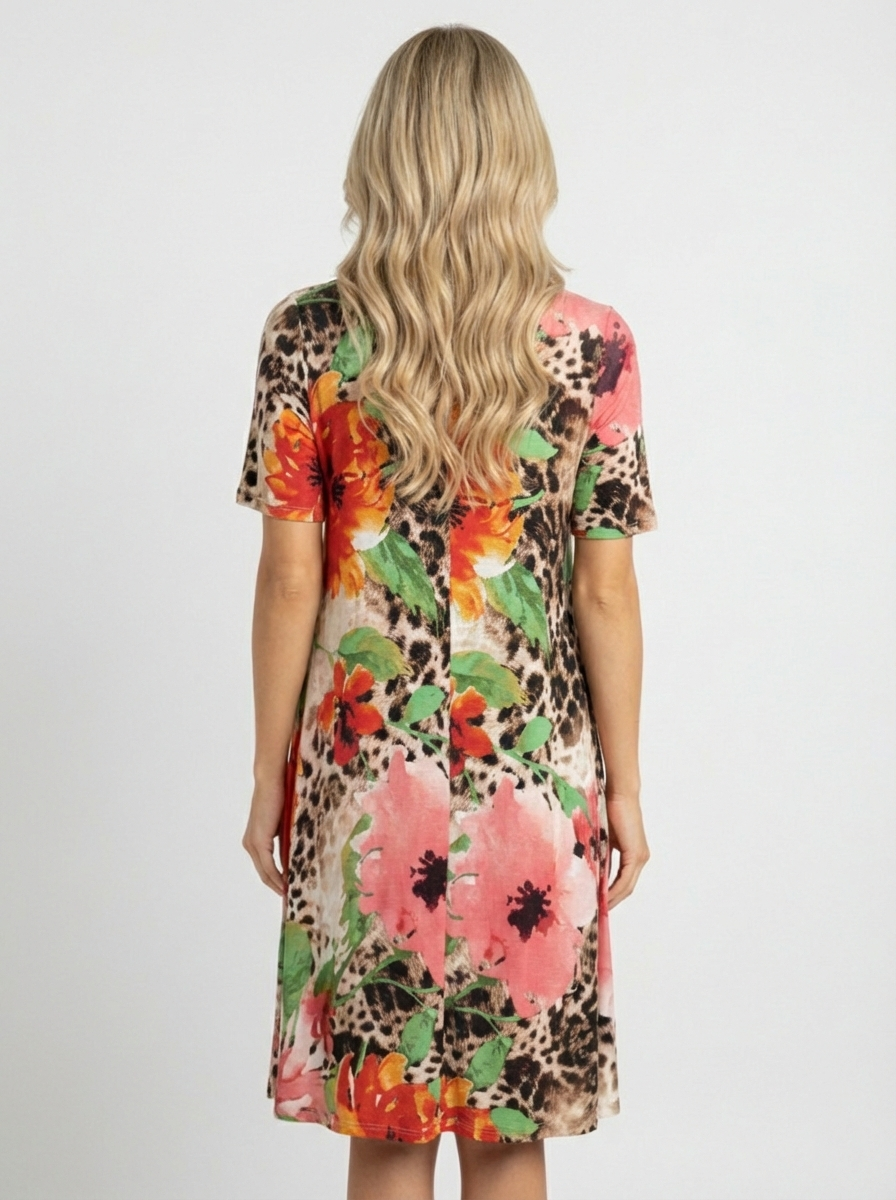 3500 Wild Bloom Floral & Leopard Midi Dress