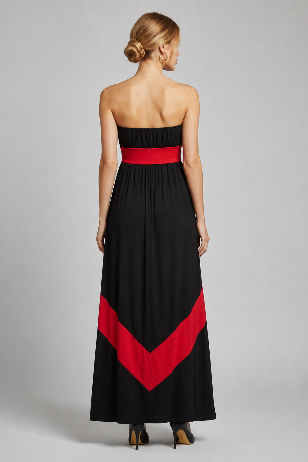 4159 Black & Red Chevron Maxi Dress