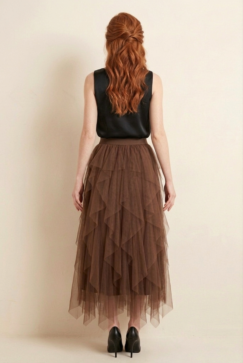 9011 Mocha Dream Tulle Maxi Skirt