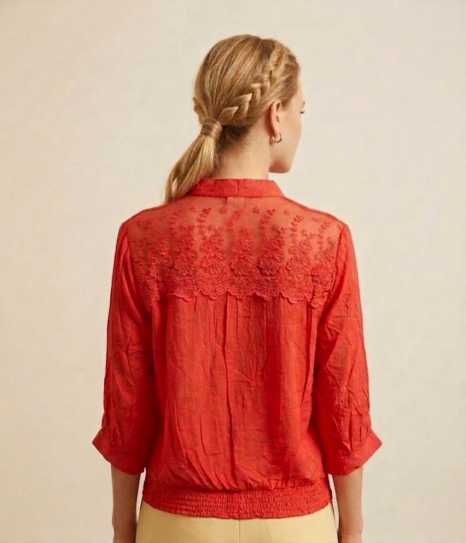 032 Cherry Red Lace Blouse