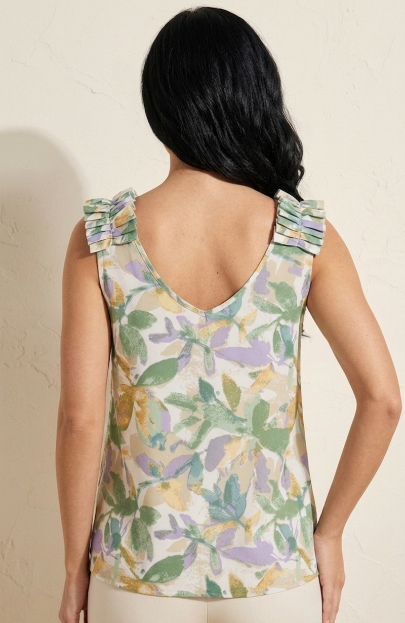 1058 Earth Tone Bloom Bow with Ruched Shoulder Top