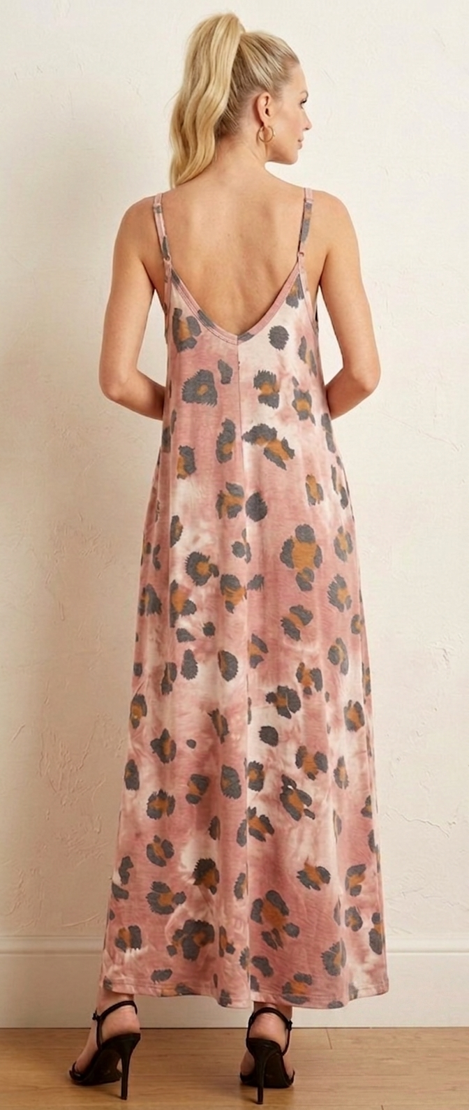 8434 Dusty Rose Leopard Maxi Dress with pockets