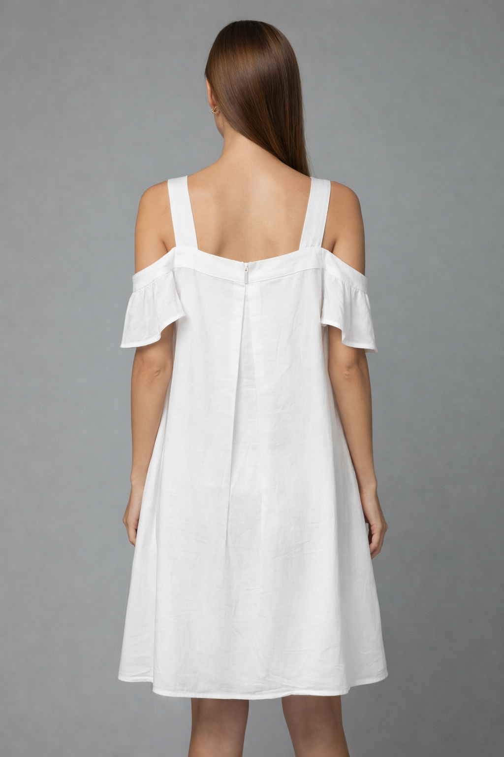 3688 White Embroidered Rose Cold Shoulder Dress