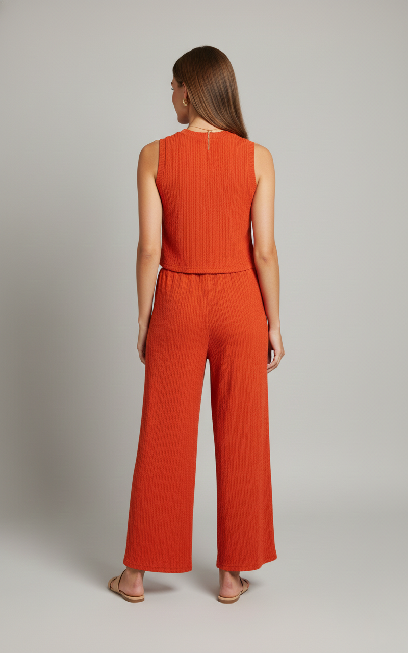 IRIS-1S Spiced Orange Sleeveless Crinkle Top & Wide-Leg Pant Set