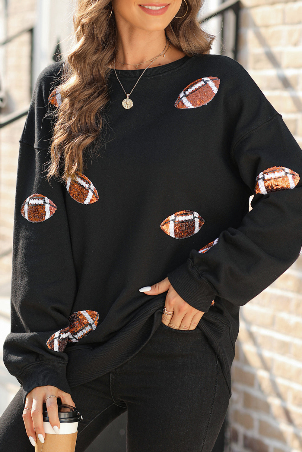 Style 6251 Black Sequin Gameday Pullover Sweatshirt