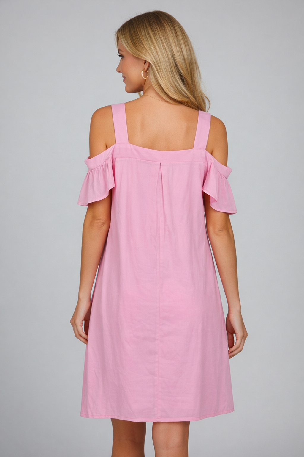 3688 Pink Rose Embroidered Cold Shoulder Dress