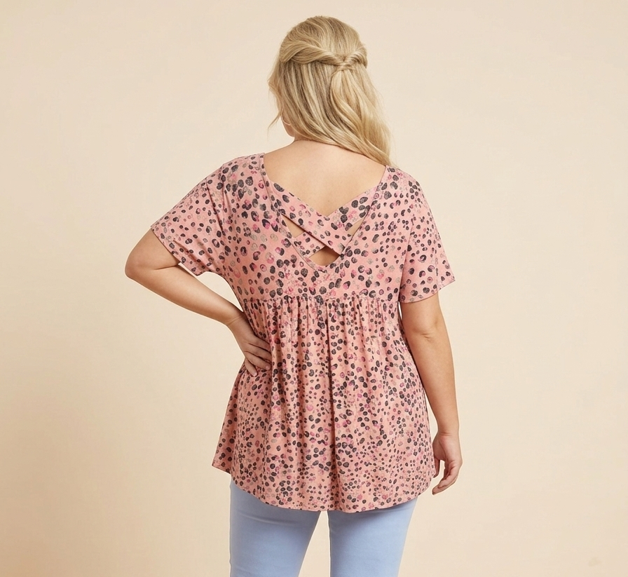 37365 Dusty Pink Leopard Print Flow Top Plus