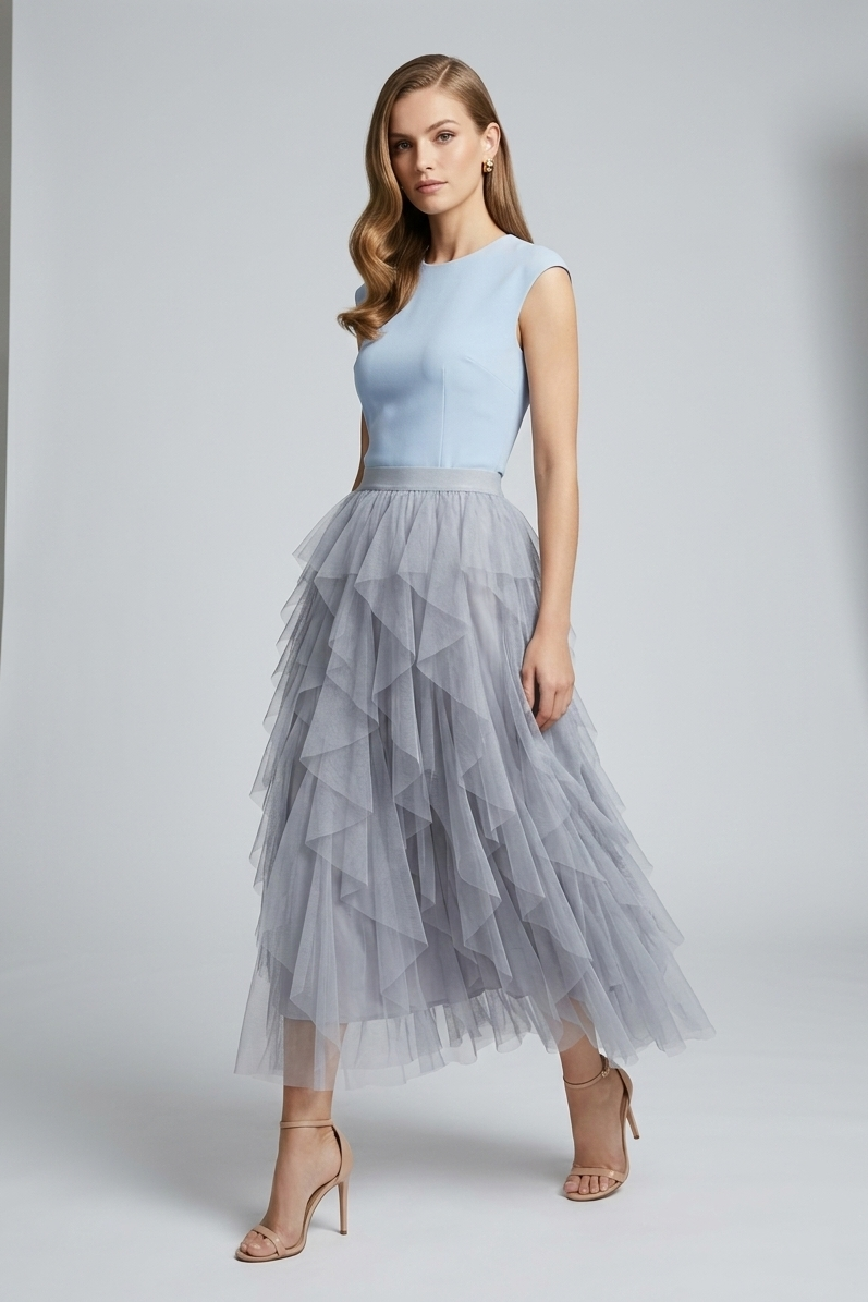 9011 Dove Gray Dream Tulle Maxi Skirt