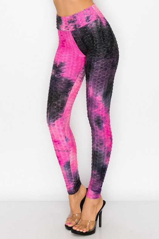 TD-1011 Tie Dye TikTok Famous Booty Sculpting Leggings - Fuchsia
