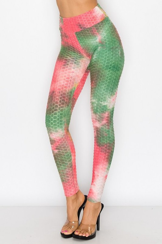 TD-1011 Tie Dye TikTok Famous Booty Sculpting Leggings - Green