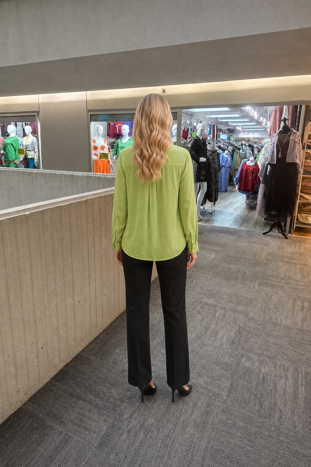 2354TY Lime Green Long Sleeve Button-Down Pocket Blouse