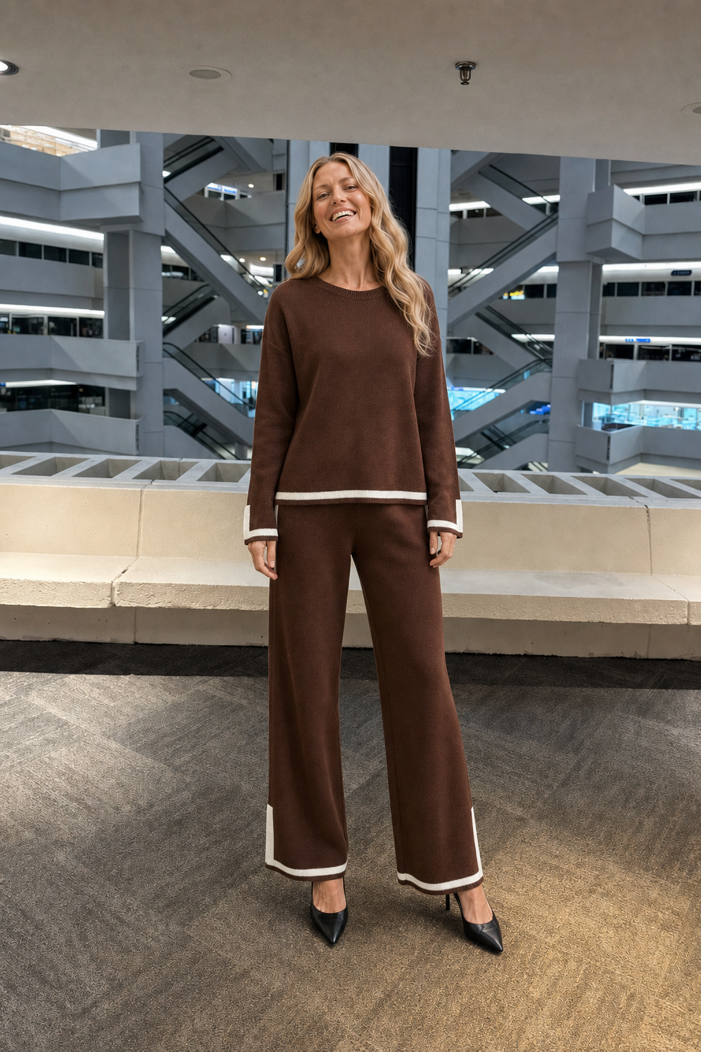 317 Contrast Trim Knit Sweater Set