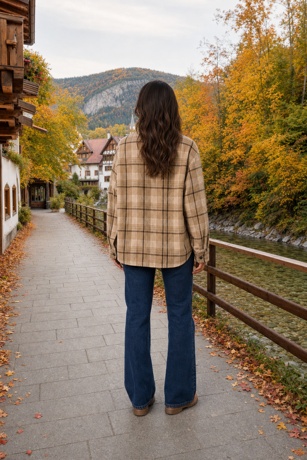 33476 Neutral Autumn Plaid Flannel Shacket