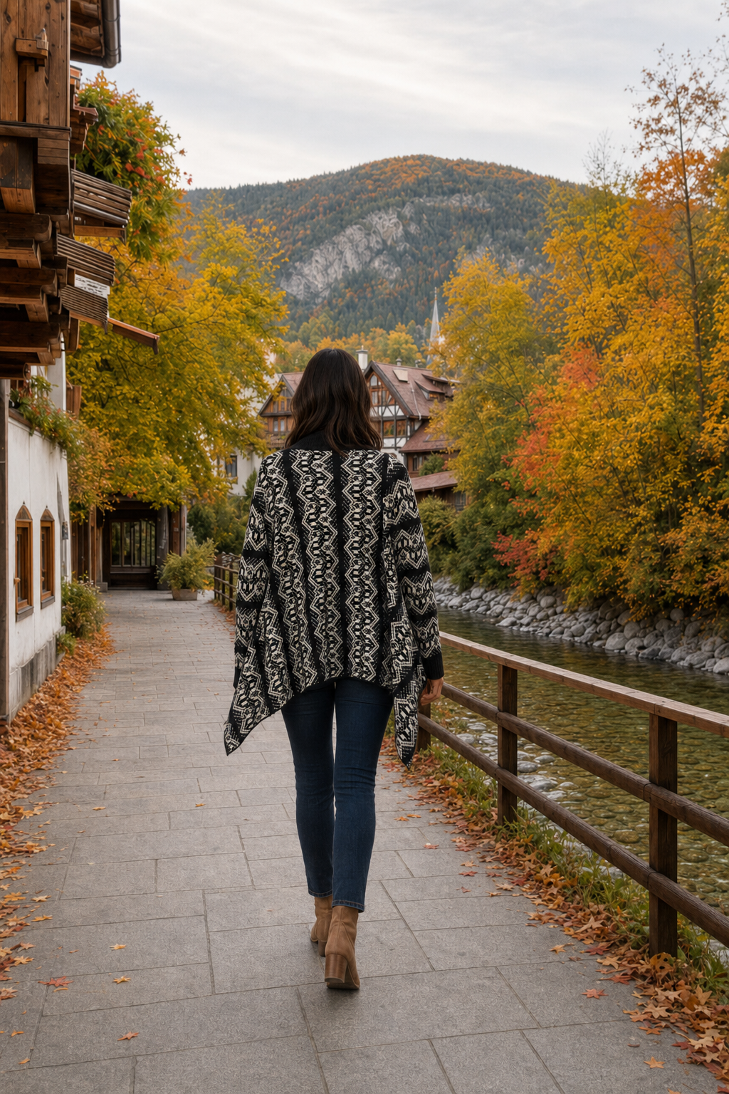 P961 Aztec Print Draped Knit Cardigan