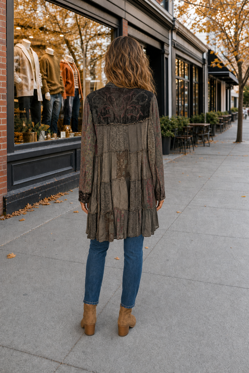 44682 Boho Patchwork Tiered Tunic Dress