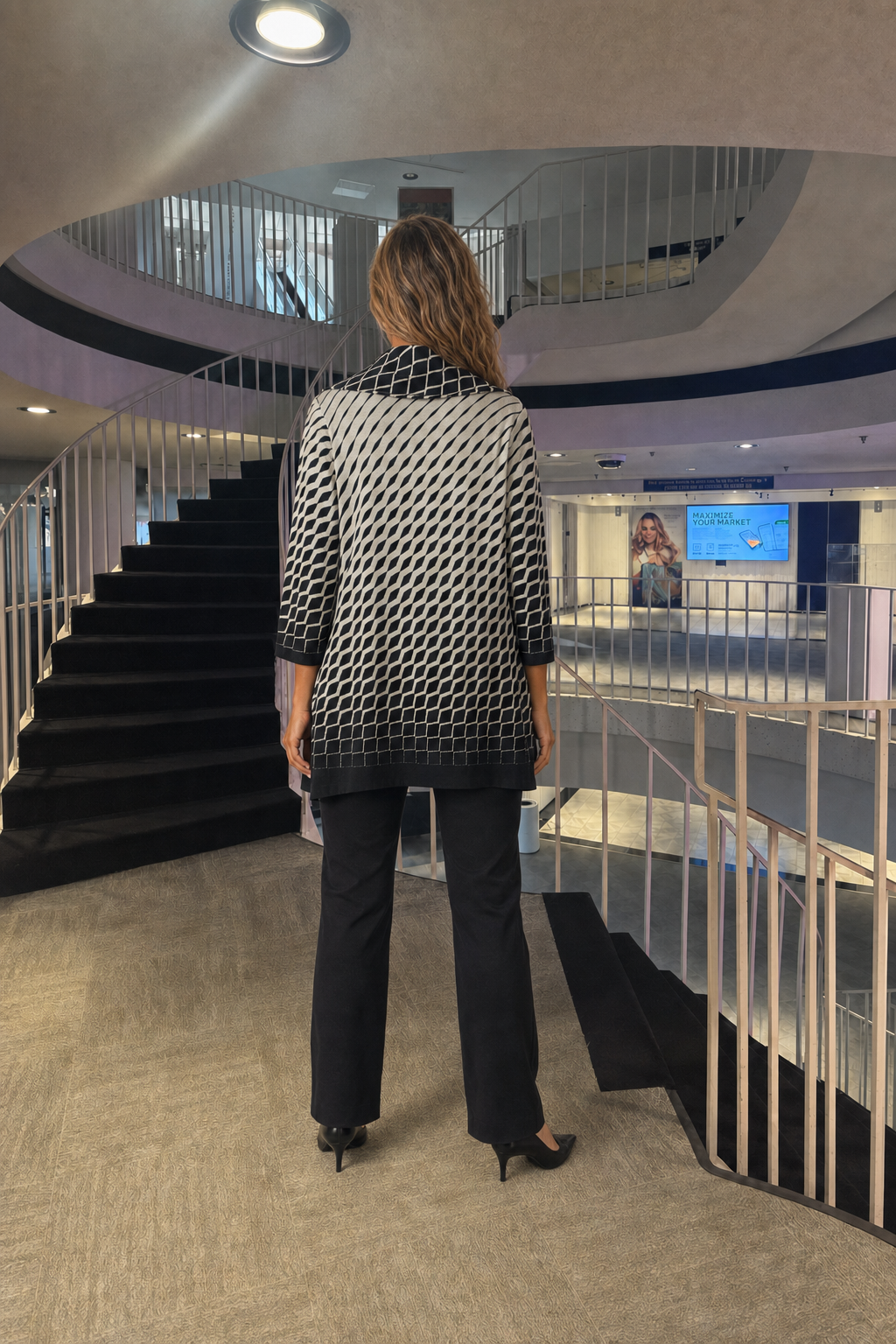2012 Black/White Geometric Print Button-Front Jacket