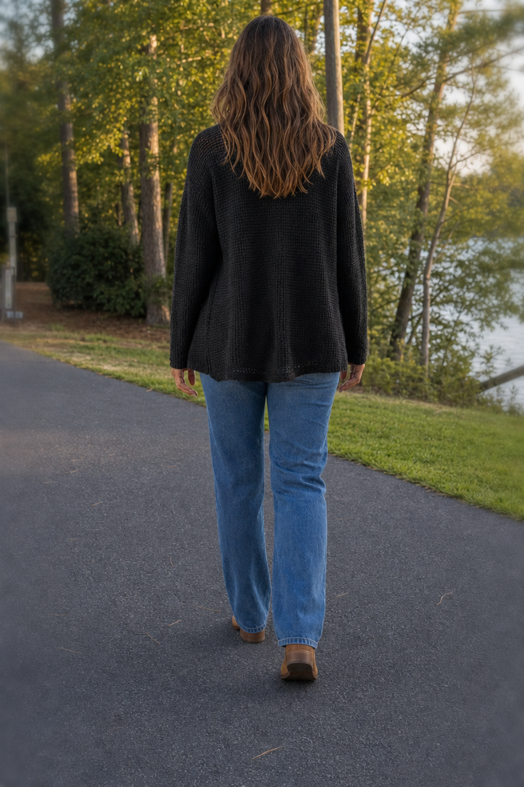 88061 Black Waffle Knit Henley Sweater