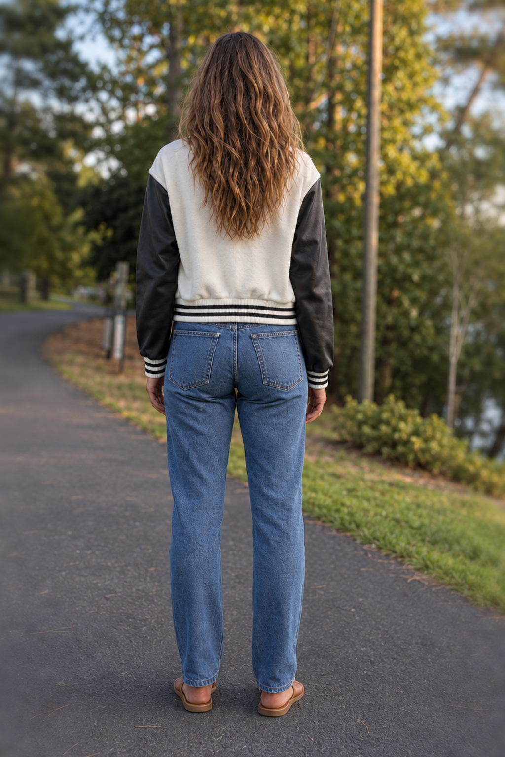 80055JM White Cropped Varsity Bomber Jacket