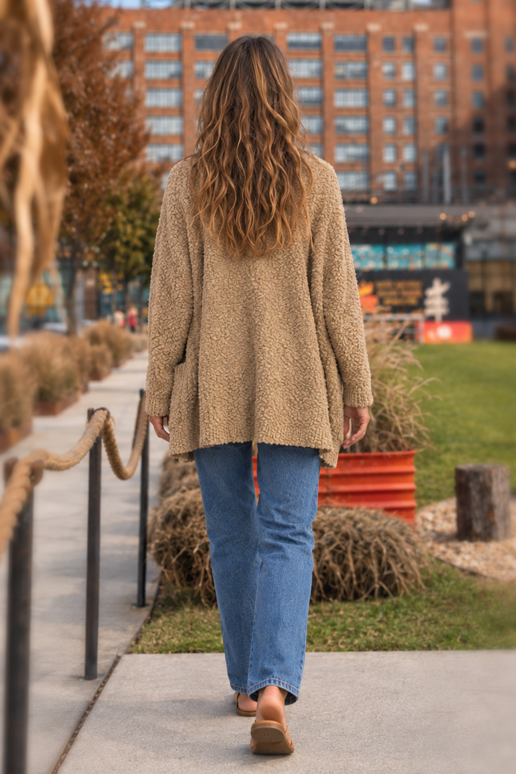 TW-1938AB Beige Popcorn Knit Open Front Cardigan
