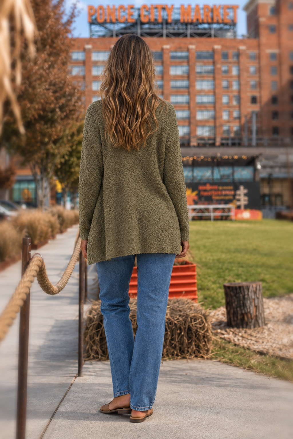 TW-1938AB Green Popcorn Knit Open Front Cardigan