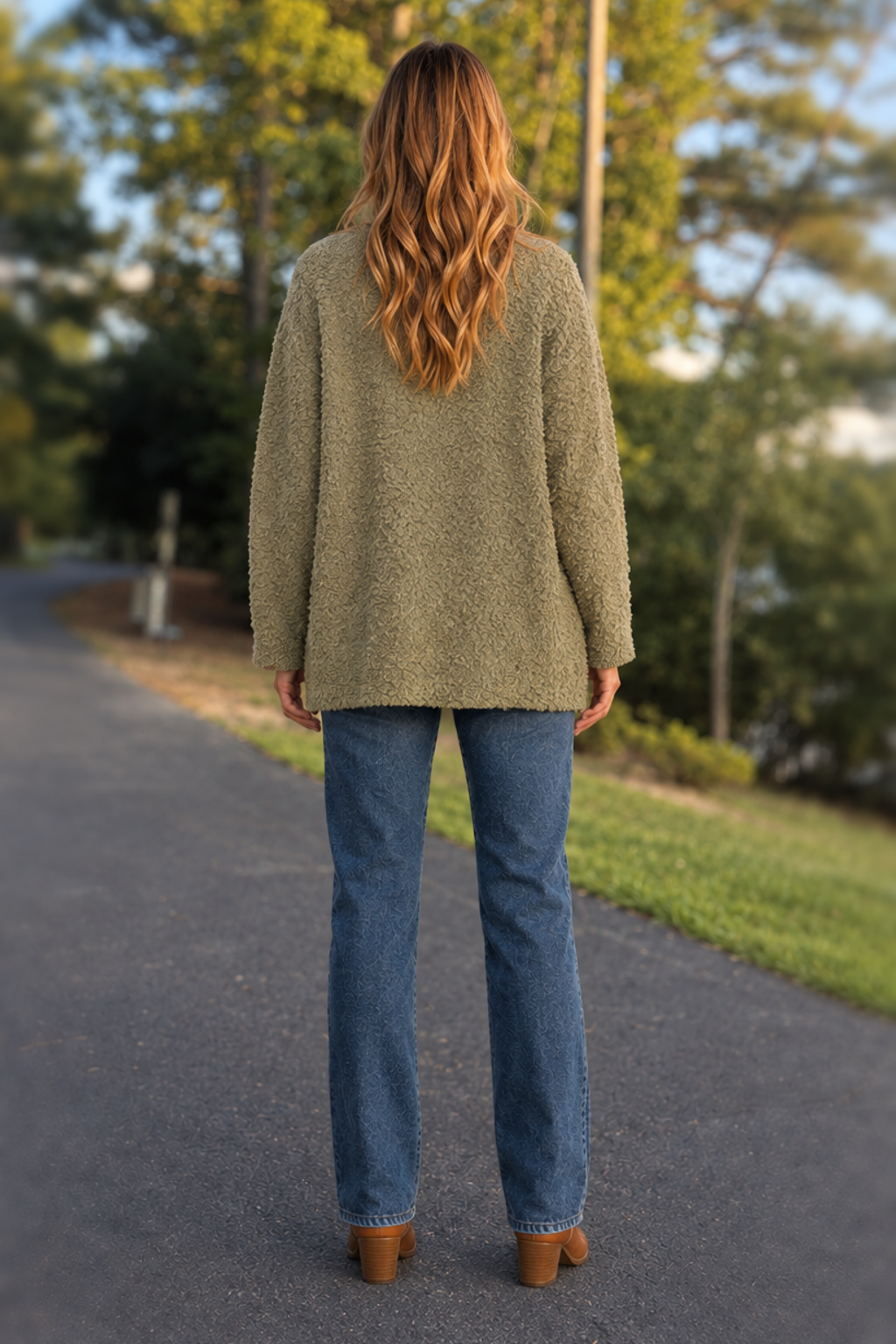 TW-1938AB Light Green Open Front Pocket Cardigan