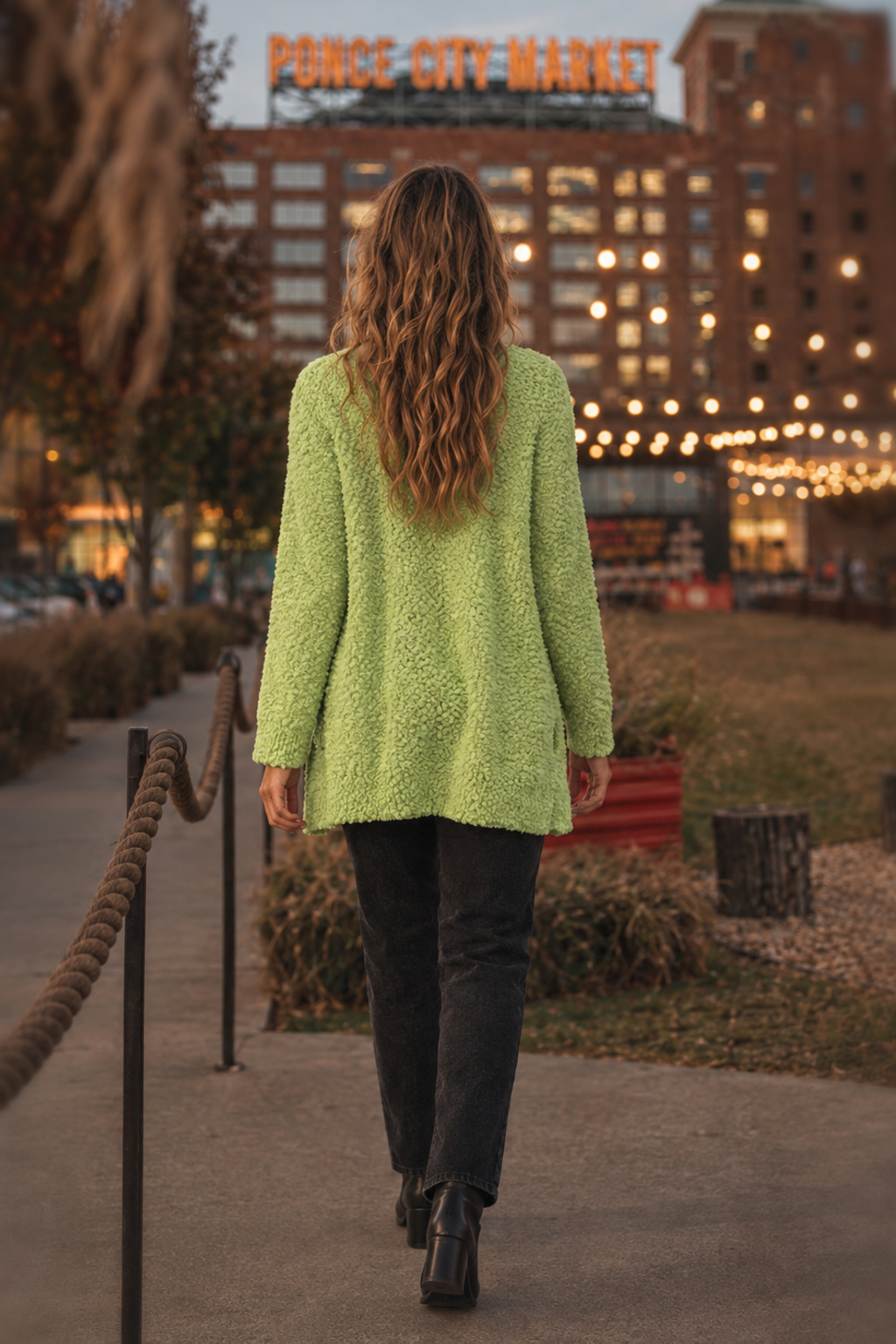 TW-1938AB Bright Green Popcorn Knit Open Front Cardigan