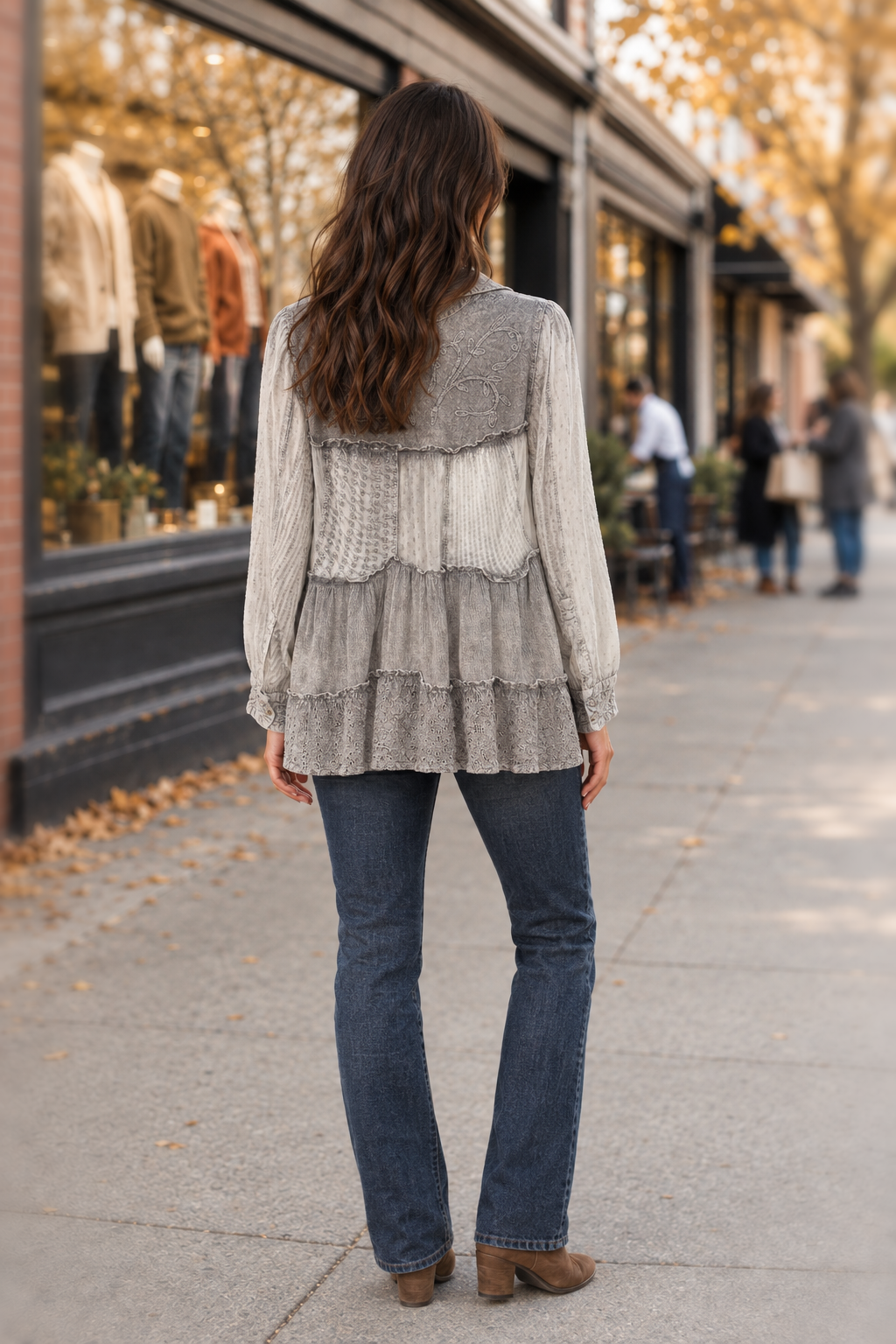 56331 Embroidered Tiered Boho Blouse