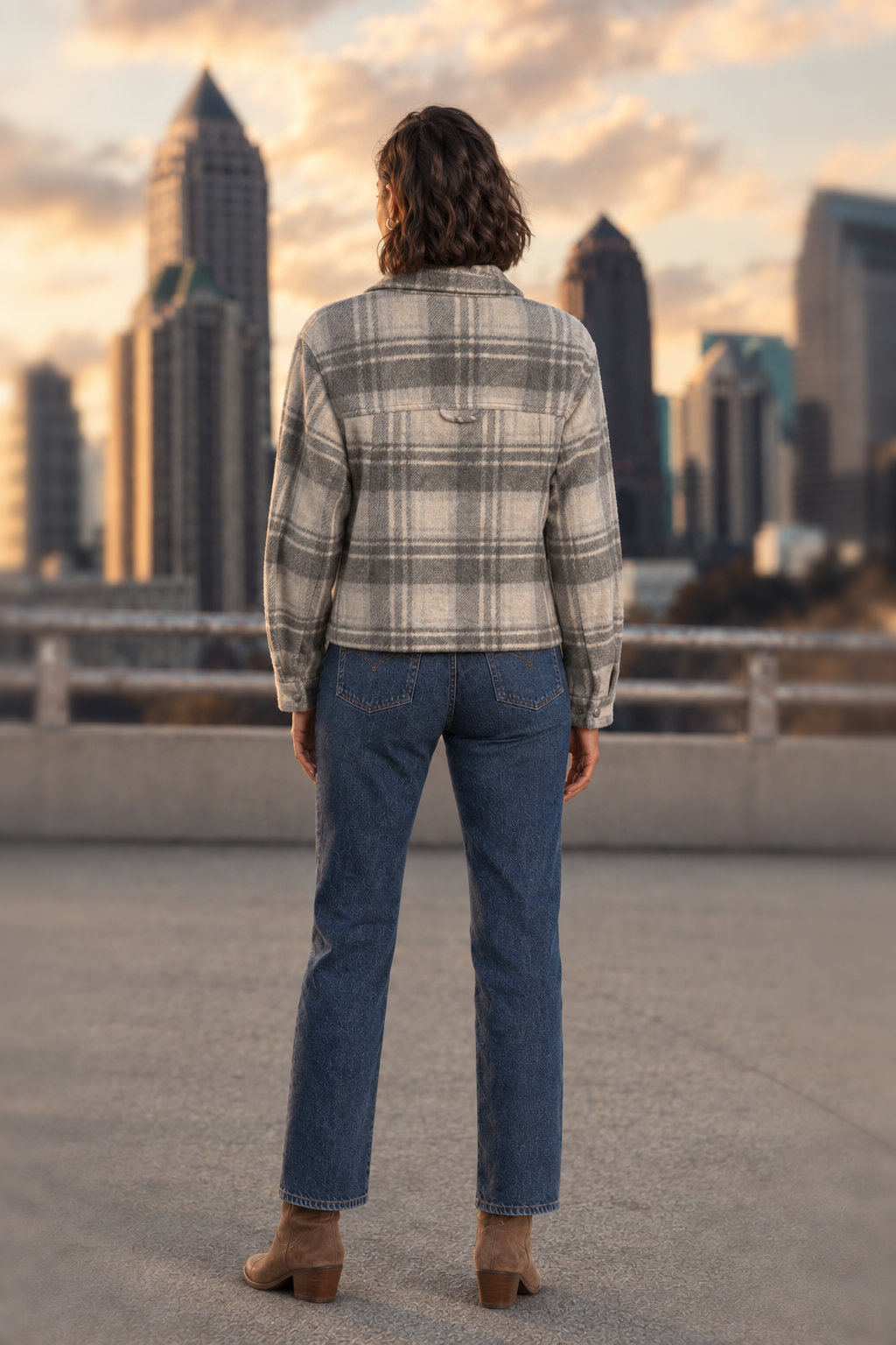 2137 Grey Plaid Cropped Shacket