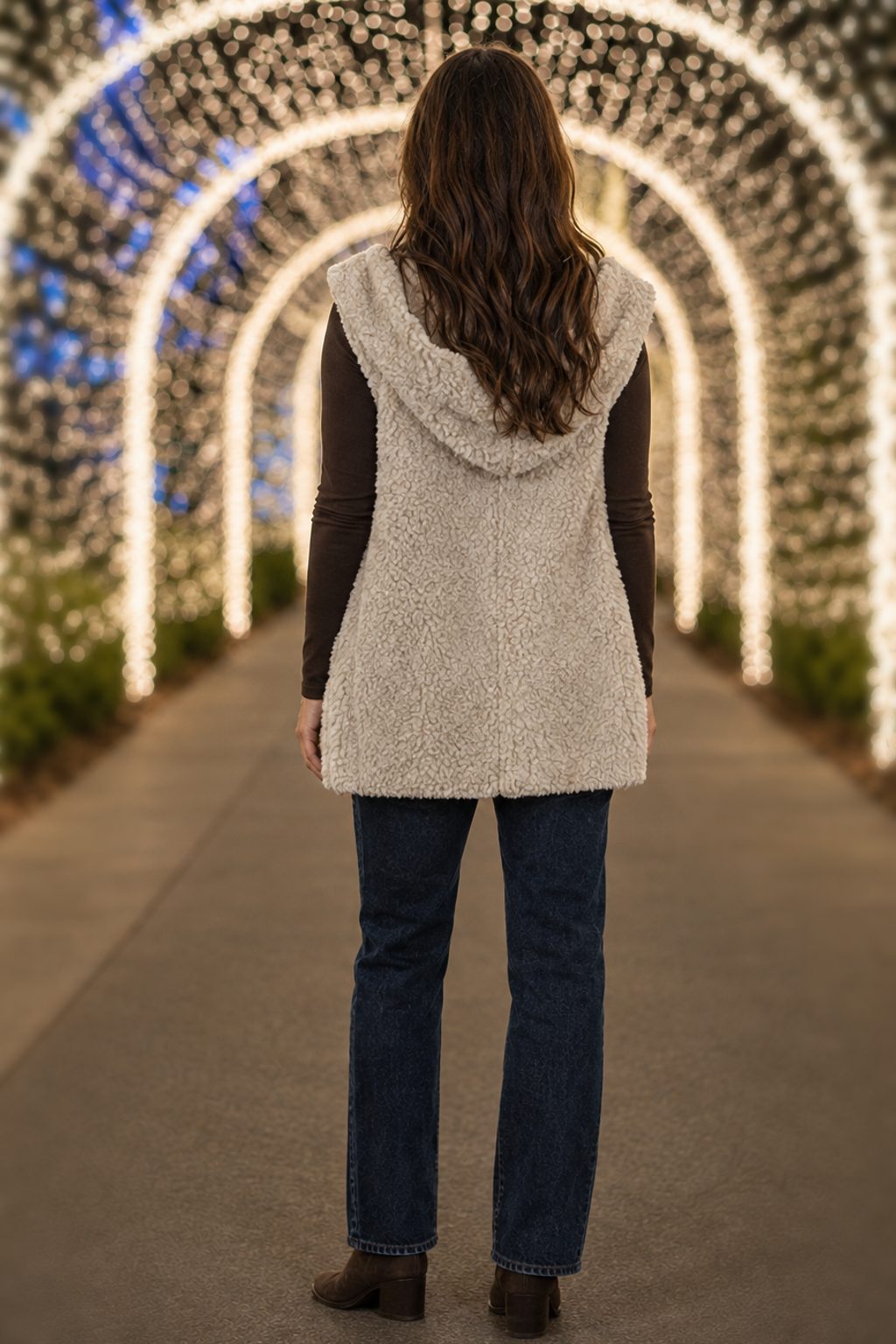8773 Oatmeal Sherpa Hooded Vest