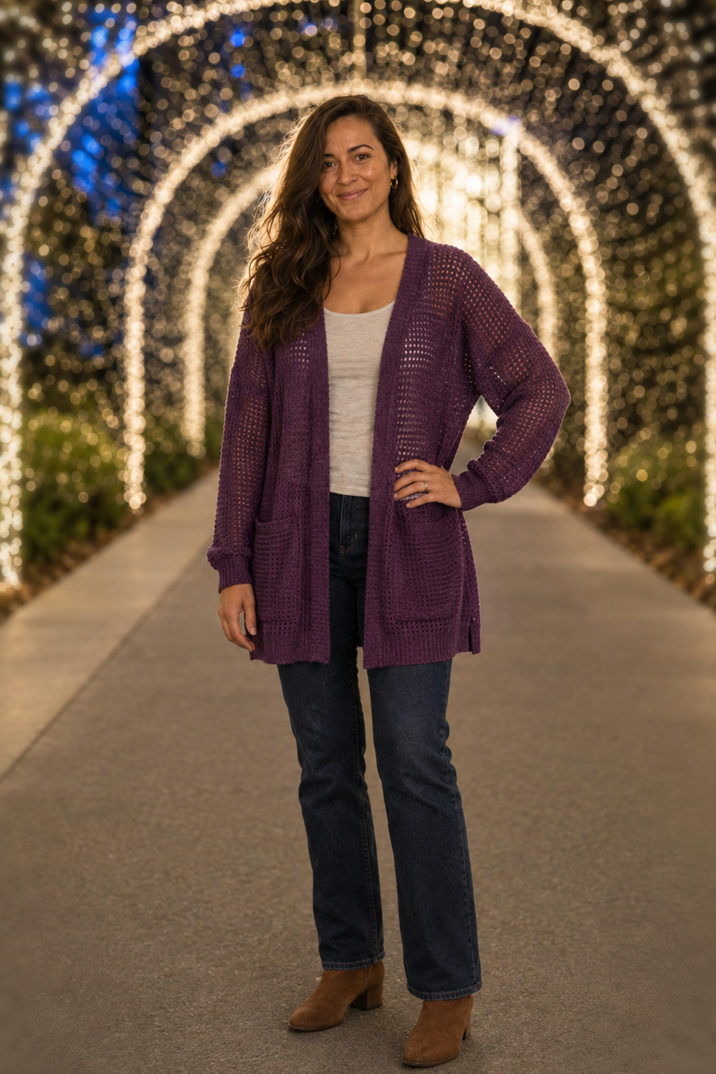 2734 Plum Waffle Knit Pocket Cardigan