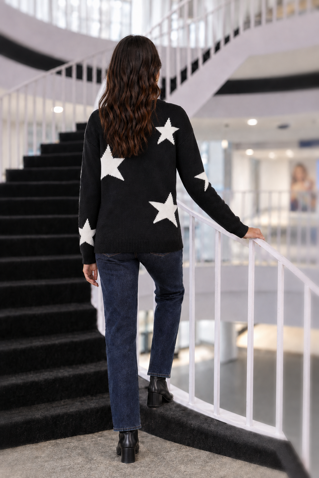3403 Black Star Crew Neck Sweater — back