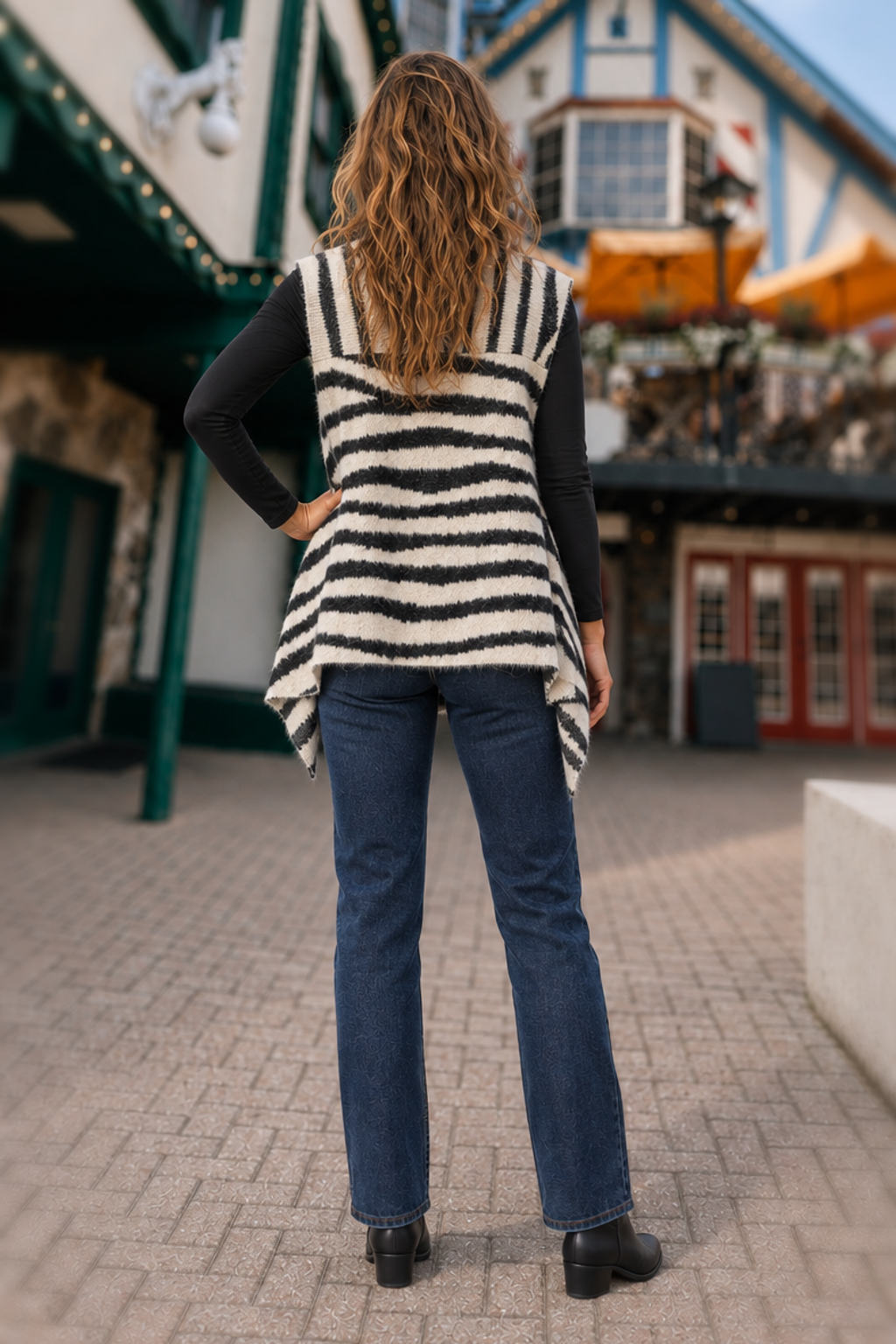 60536 White Zebra Stripe Waterfall Sweater Vest
