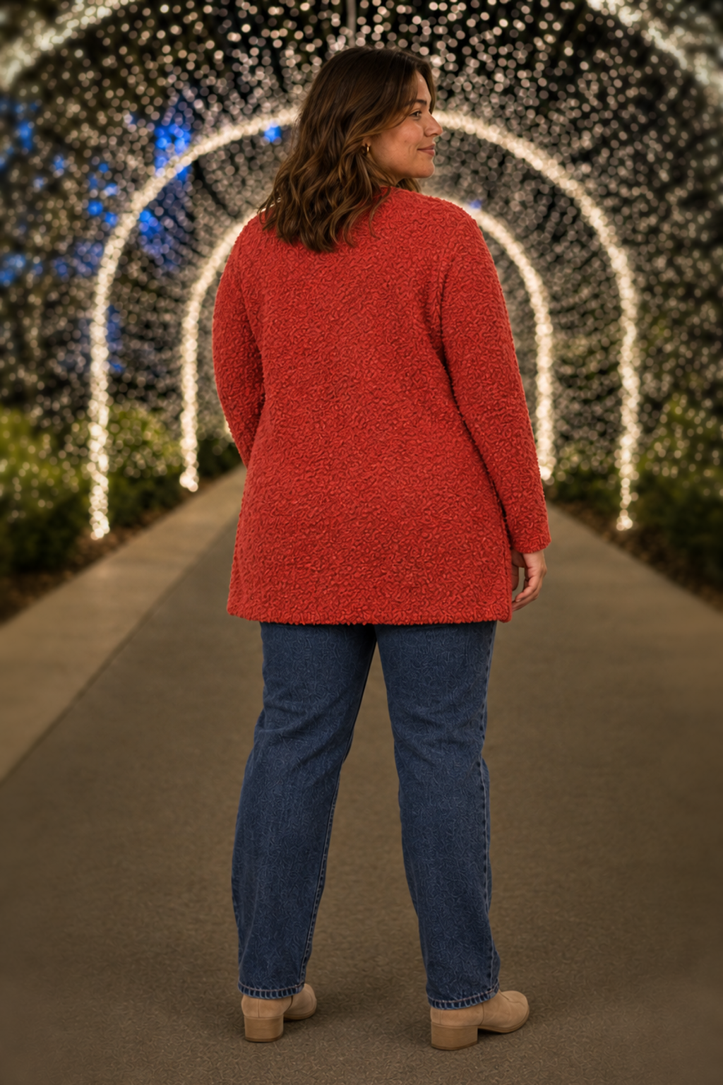 TW-1938AB Rust Popcorn Knit Open Front Cardigan Plus — back