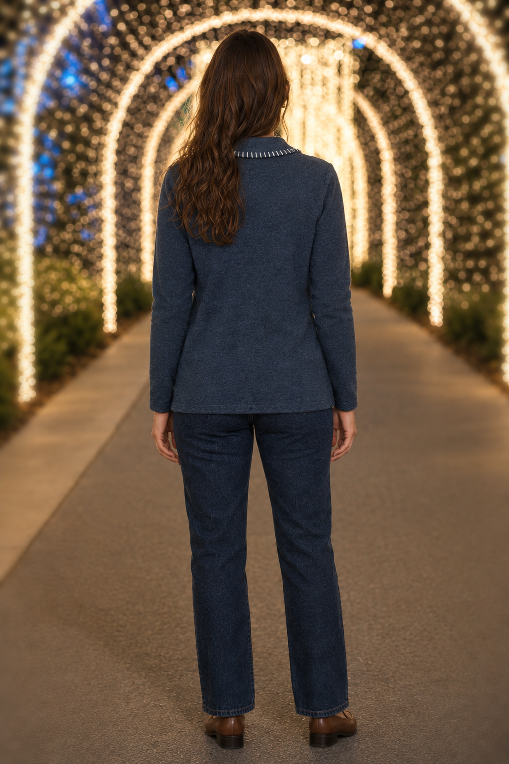 1002 Navy Santa Holiday Zip Cardigan — back