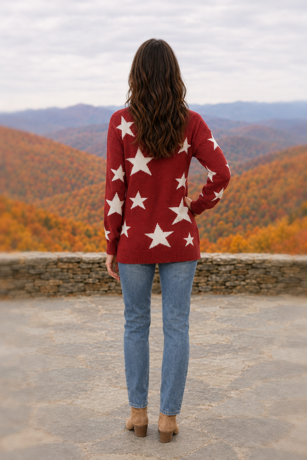 3402 Red Star V-Neck Sweater — back
