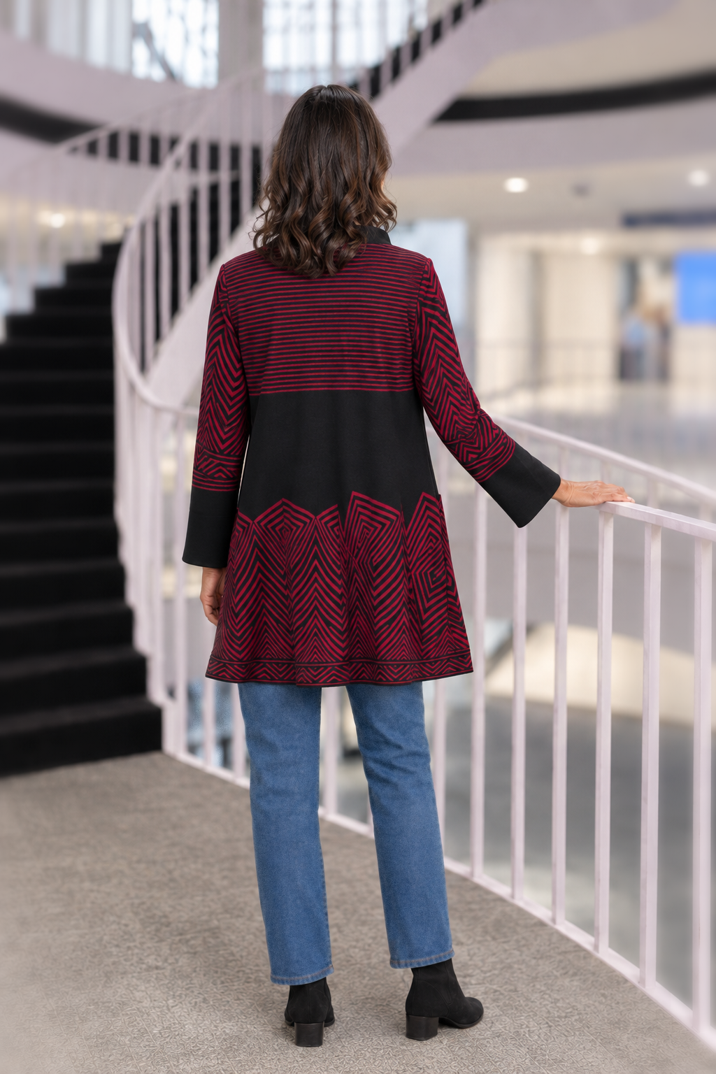177 Red & Black Stripe Abstract Print Jacket — back