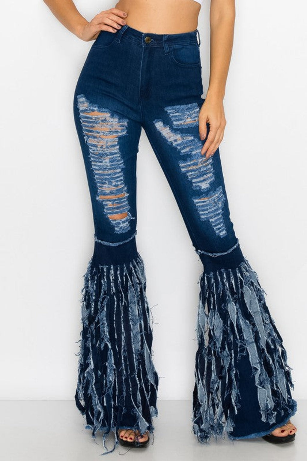 Style 042 Bell Bottom Distressed Jeans