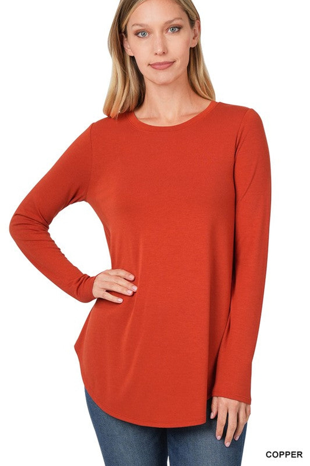 Style2103 Copper L/Sleeve Solid Poly /Rayon/ Spandex Top