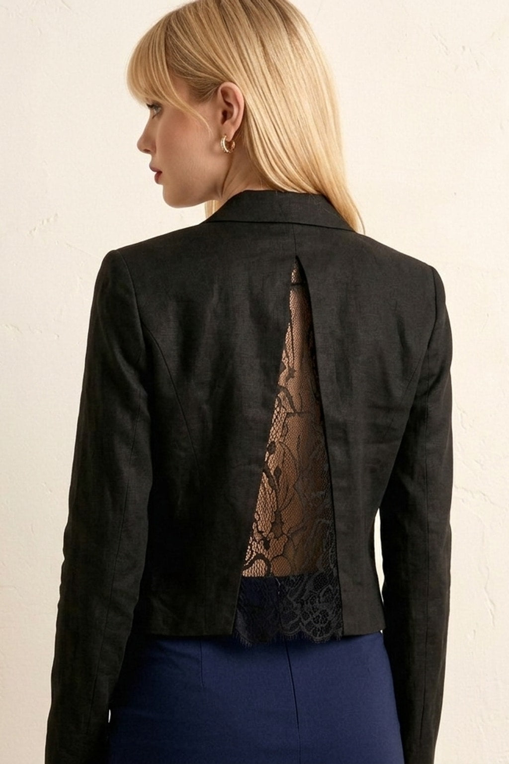 50162 Black Blazer with Lace detail