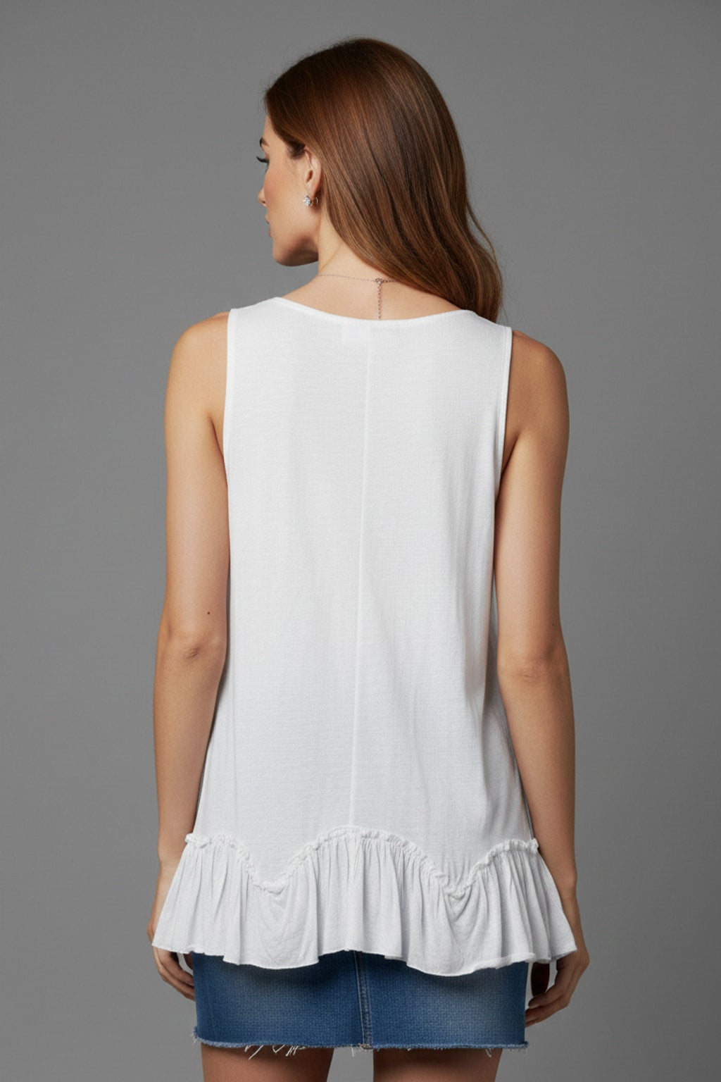 319 White Cloud Ruffle-Hem Sleeveless Top