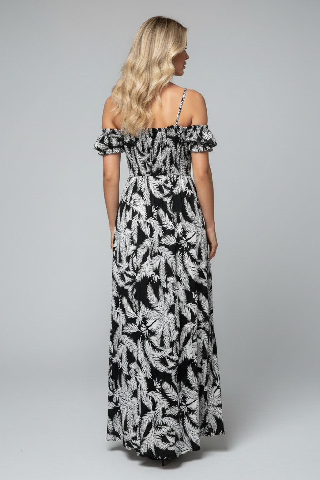 3610 Tropical Smocked Maxi Dress