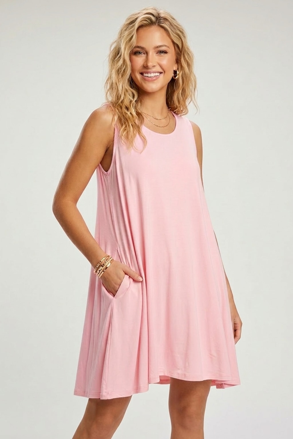 7910 Soft Blush Sleeveless Dress with pocket
