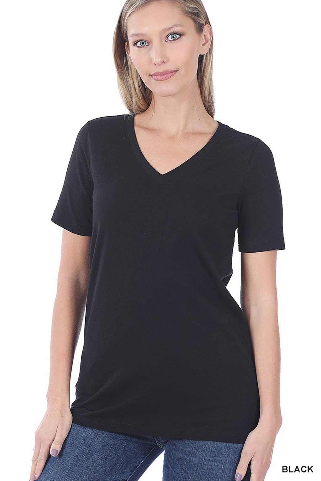 Style 1009 Black Cotton V Neck Short Sleeve TShirt
