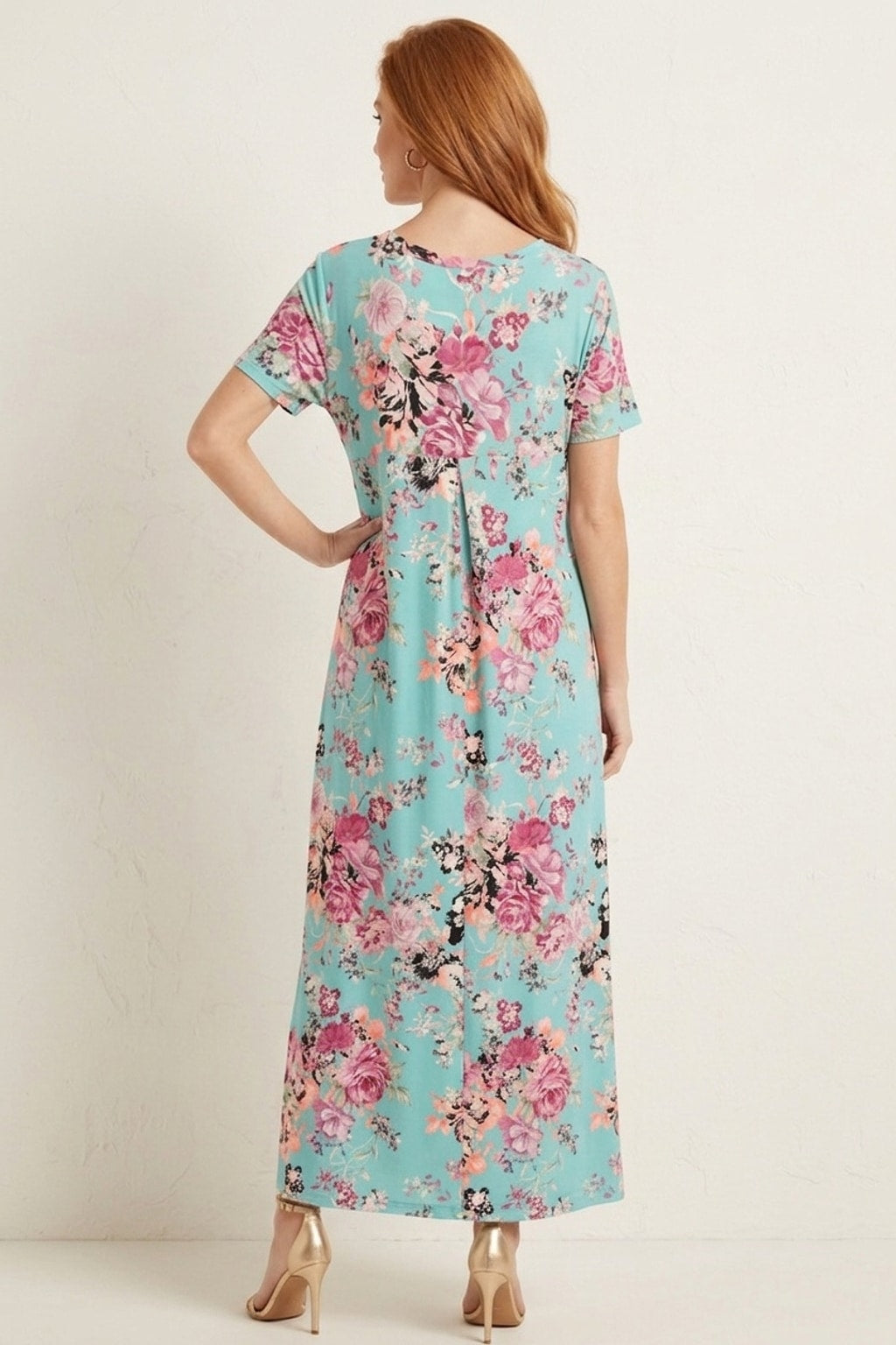 5397 Aqua Bloom Floral Maxi Dress with pocket