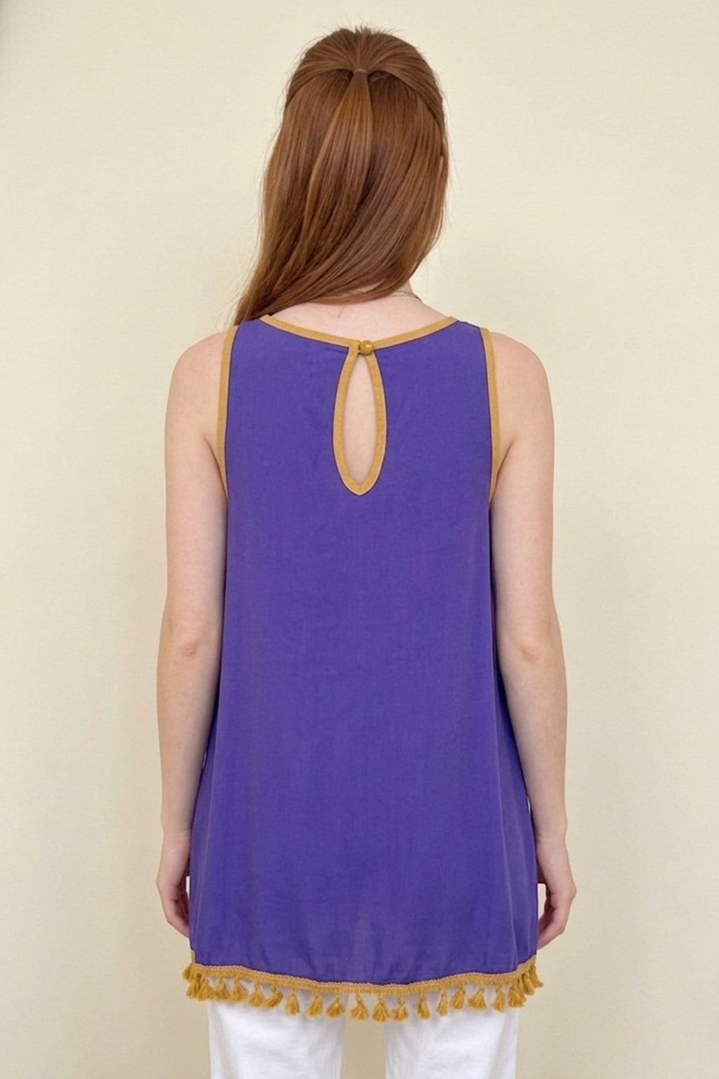 1145 Royal Purple Tassel Hem Tank