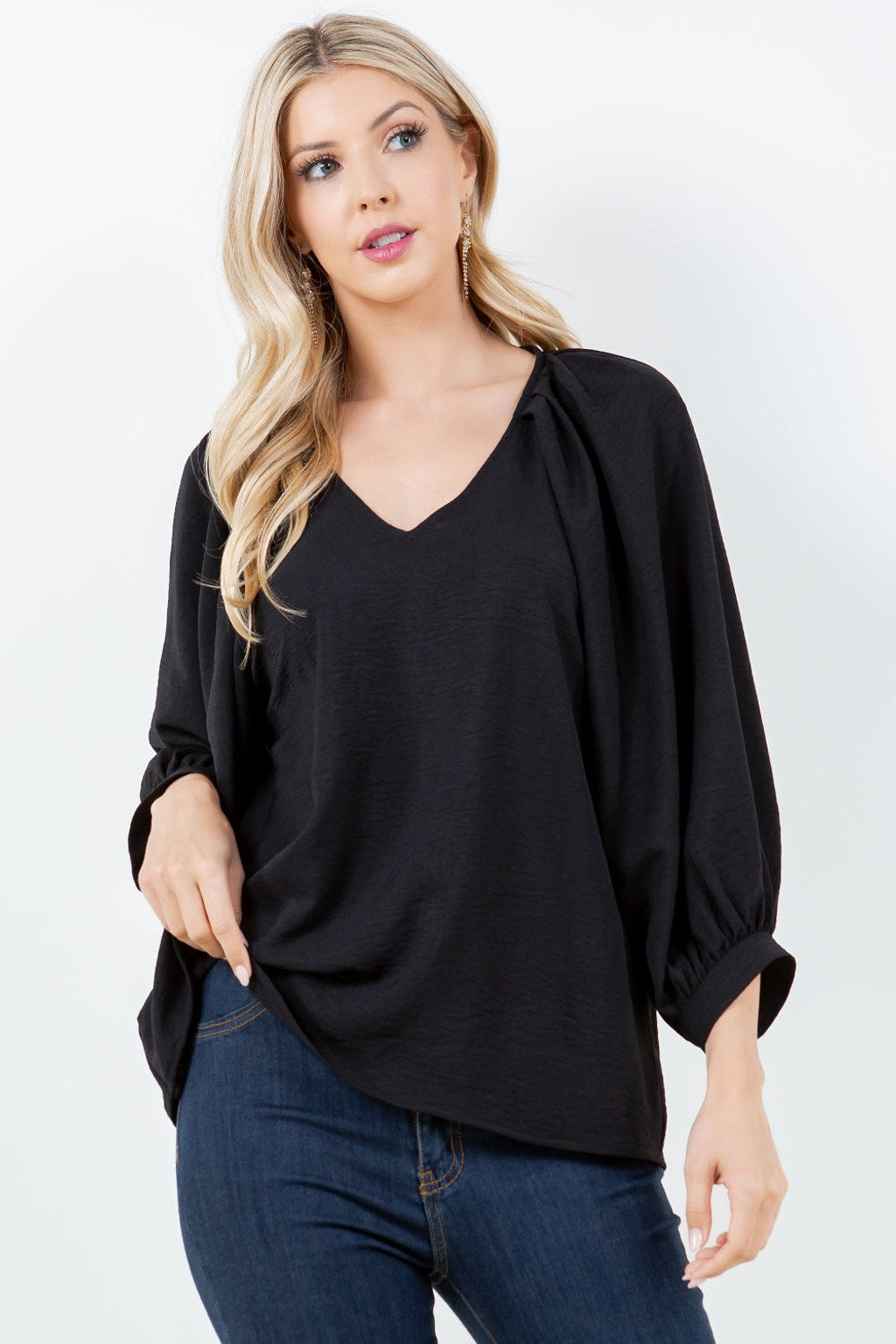 Style 5727 Black Airflow Pleat Shoulder Top